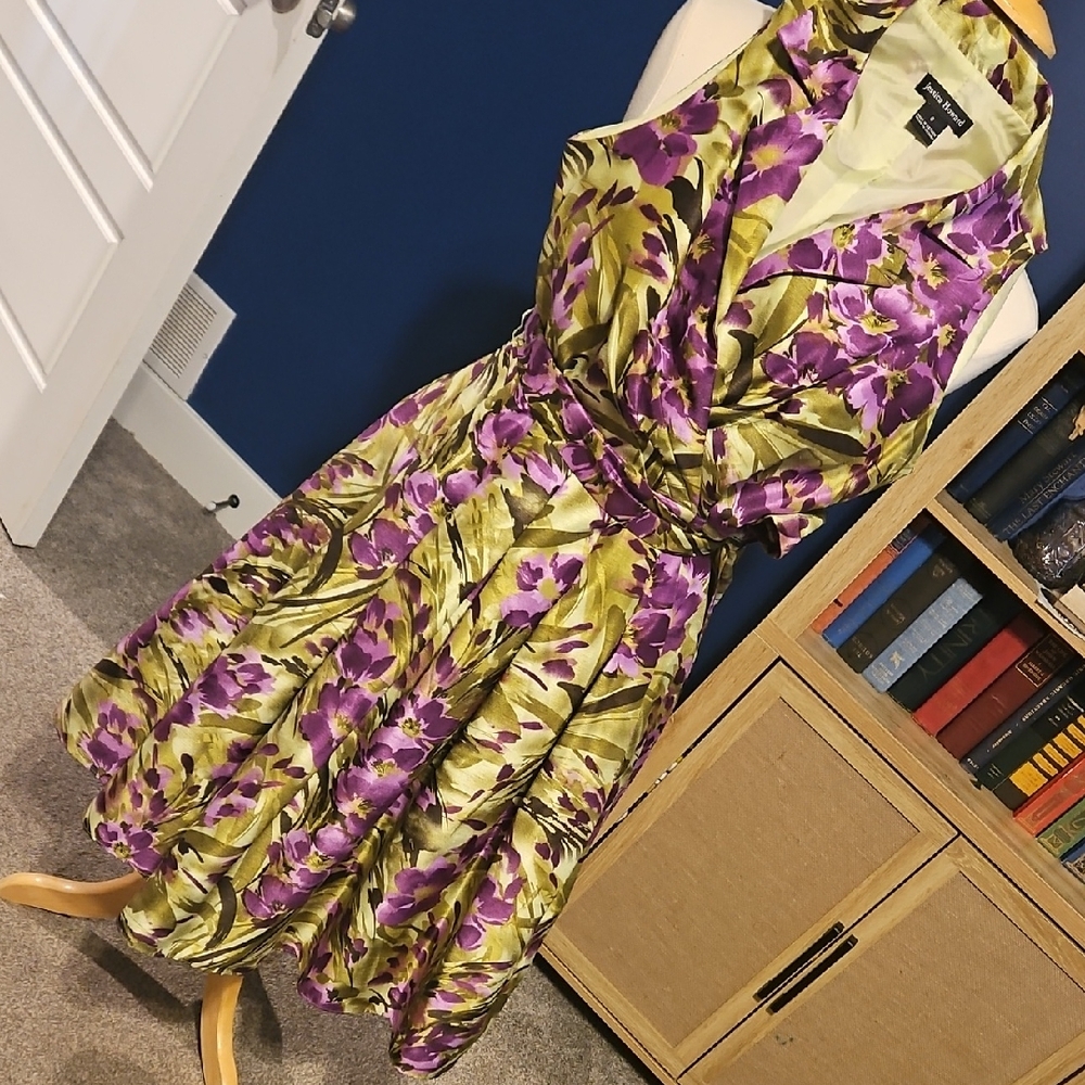 Jessica Howard Purple and Green Halter Wrap Midi Dress